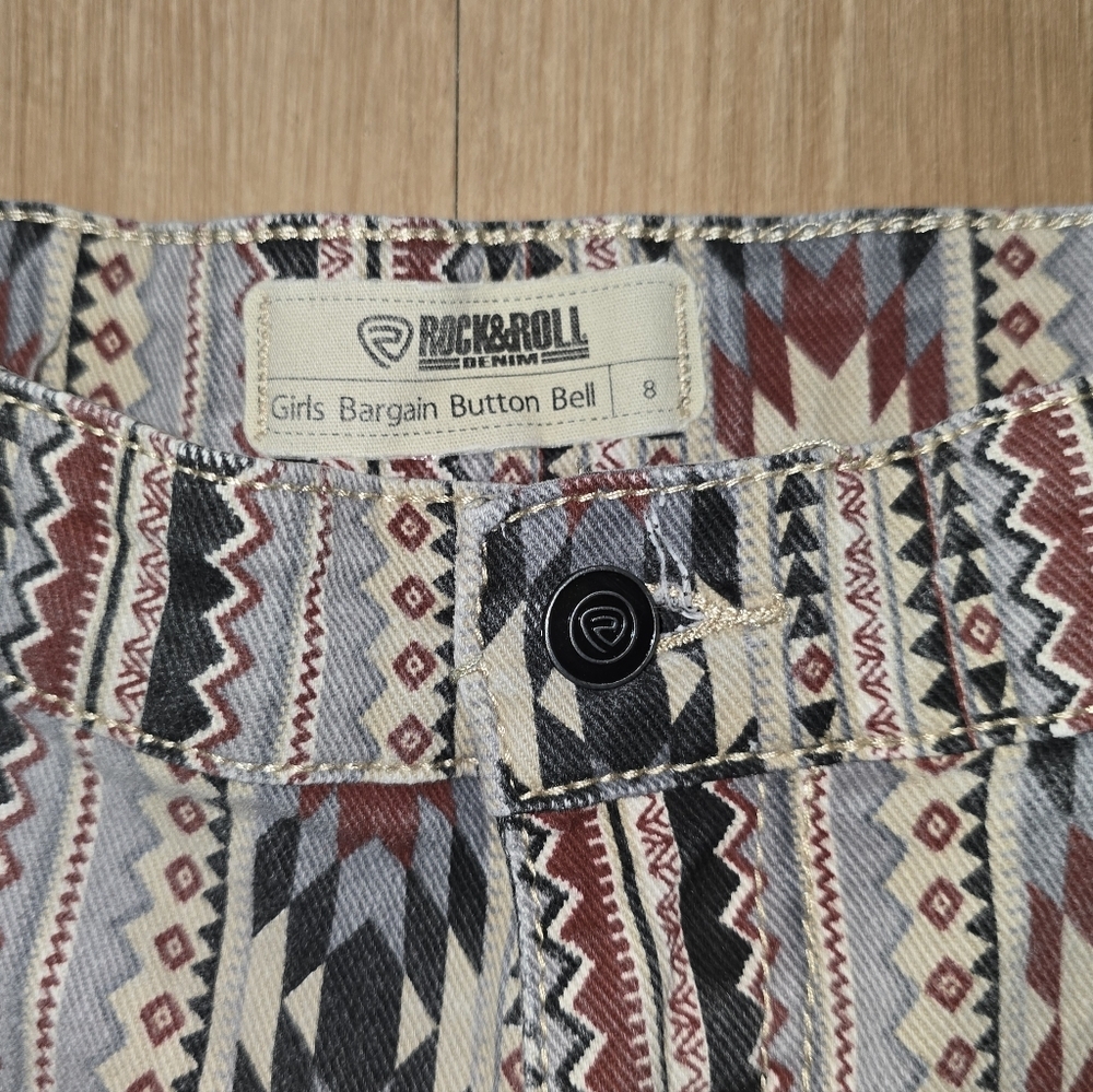 Rock & Roll Denim Girls Bargain Button Bell Bottom Southwestern Stripe Print 8 - Picture 6 of 10